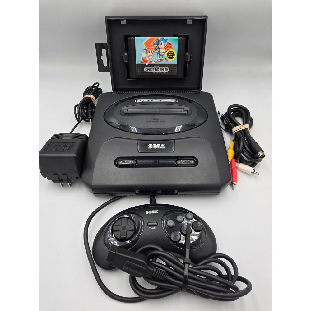 Sega Genesis Model 2 Console MK-1631 Sonic 2 6-Button Controller Bundle Black